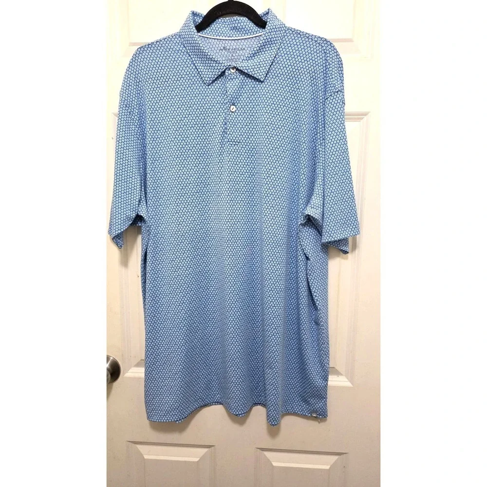 Peter Millar Seaside Polo Mens XL Blue White‎ Geometric Print Short Sleeve Golf